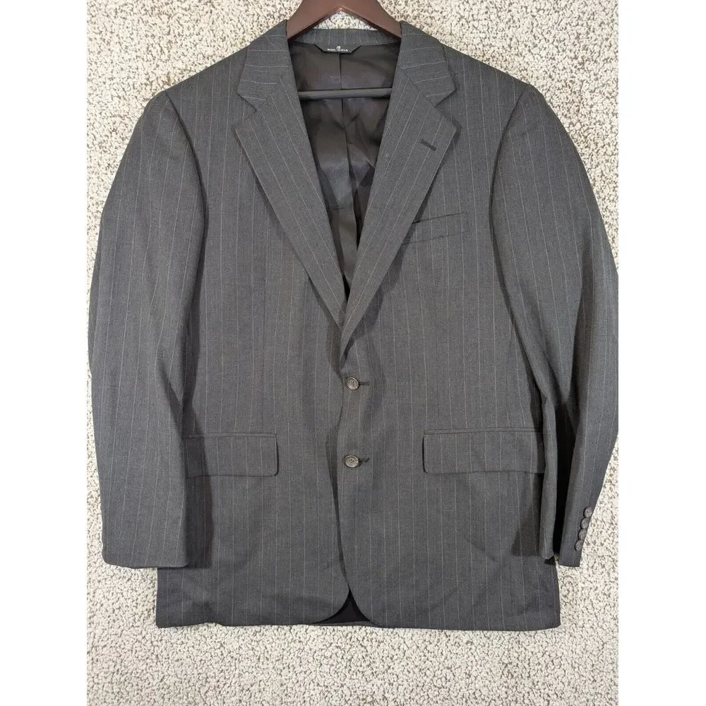 Chaps Ralph Lauren Sport Coat Mens 42R Grey Striped 1980s Virgin Wool Blazer Vtg